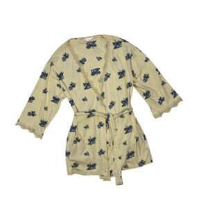 Y2K Victoria's Secret Pale Butter Yellow Floral Cotton Lace Trim Robe